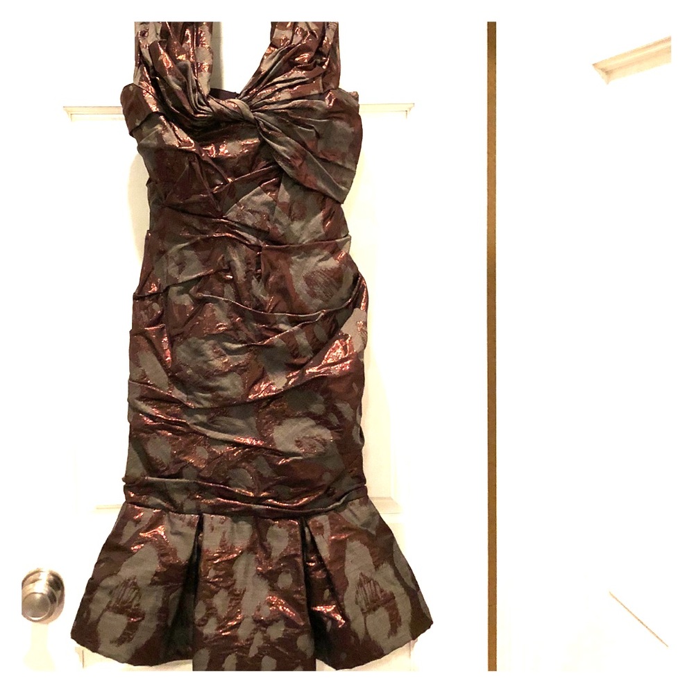 J. Mendel Copper and Brown Brocade Cocktail Dress.